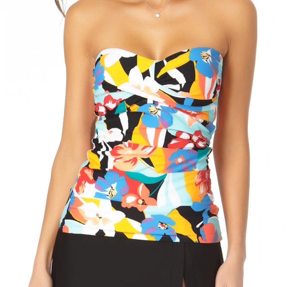 NWT Anne Cole Women's Twisted Strapless Floral Tankini Top SIZE XS NEW WITH TAGS